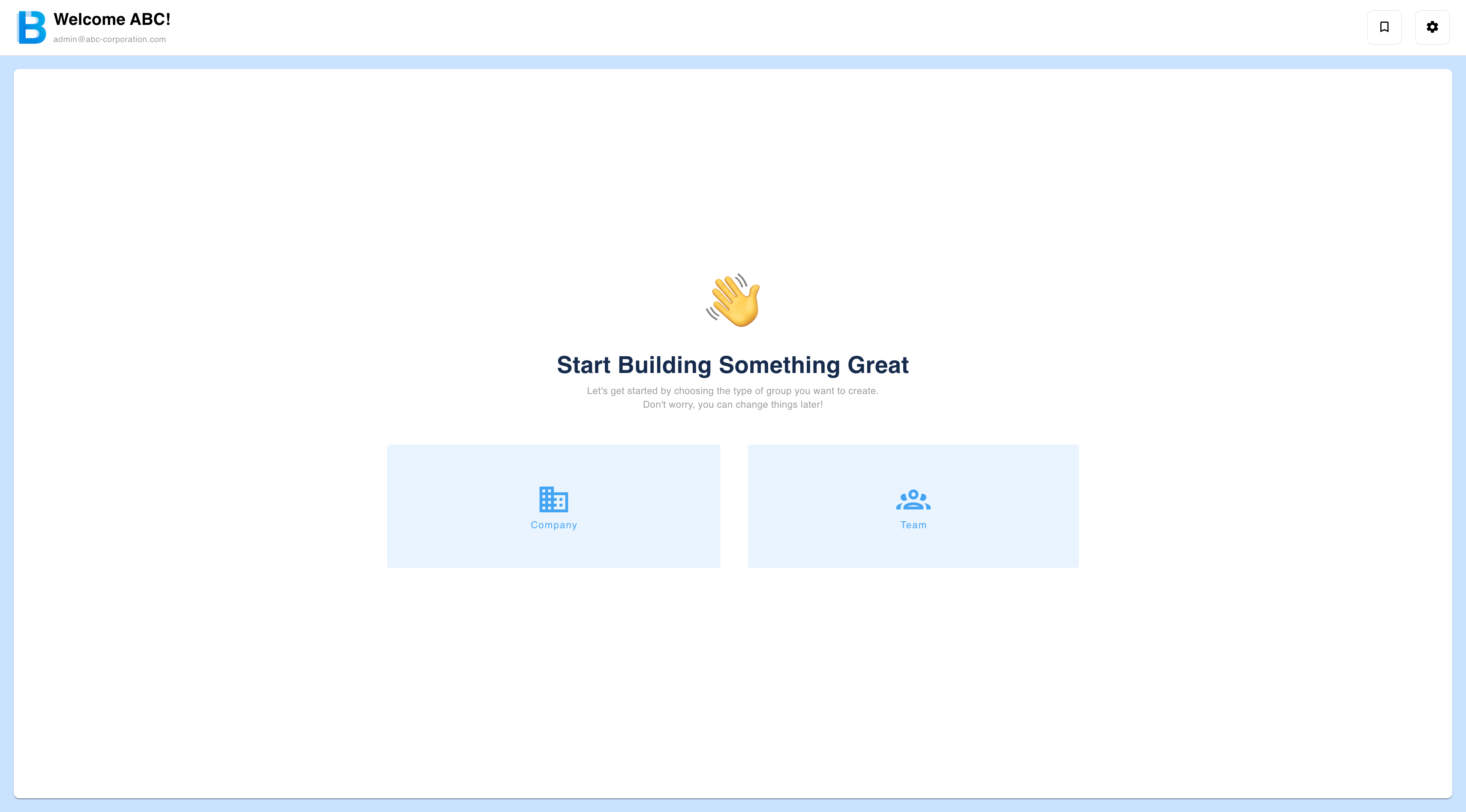 The dialog for creating a company or a team