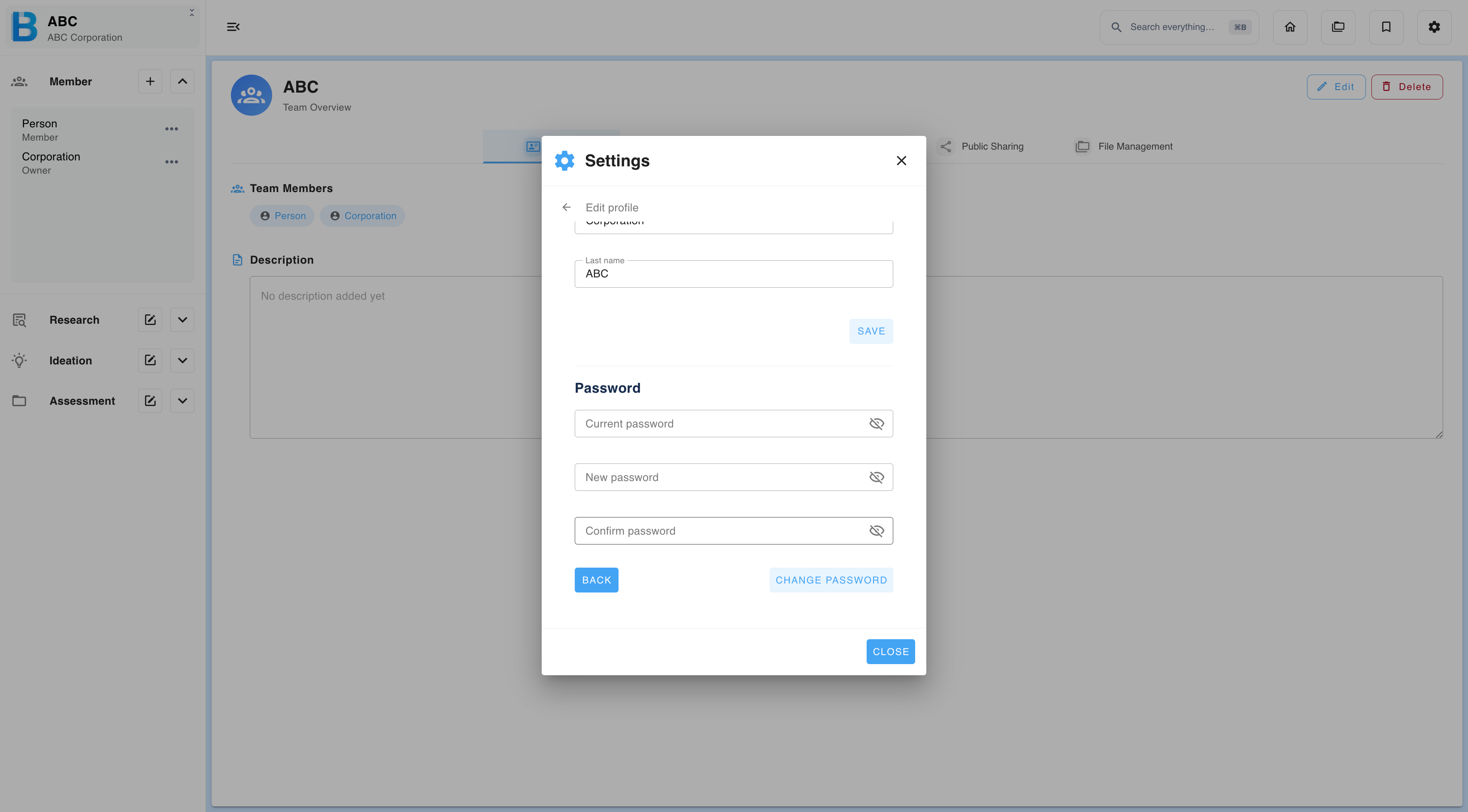 Opening the password screen from Settings