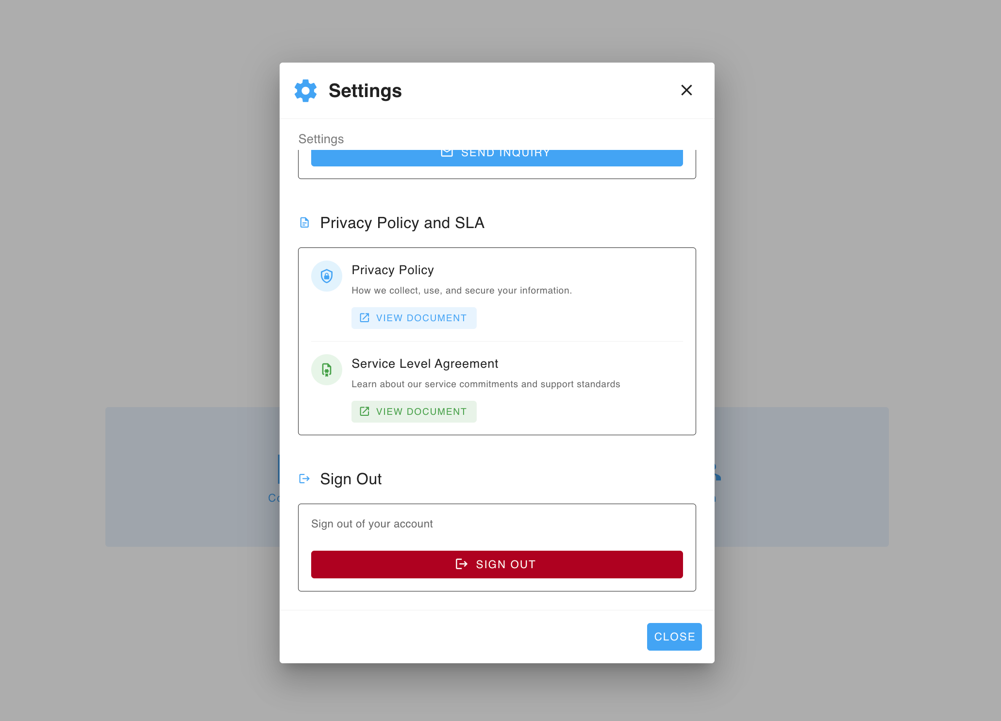 Signing out from the Settings menu