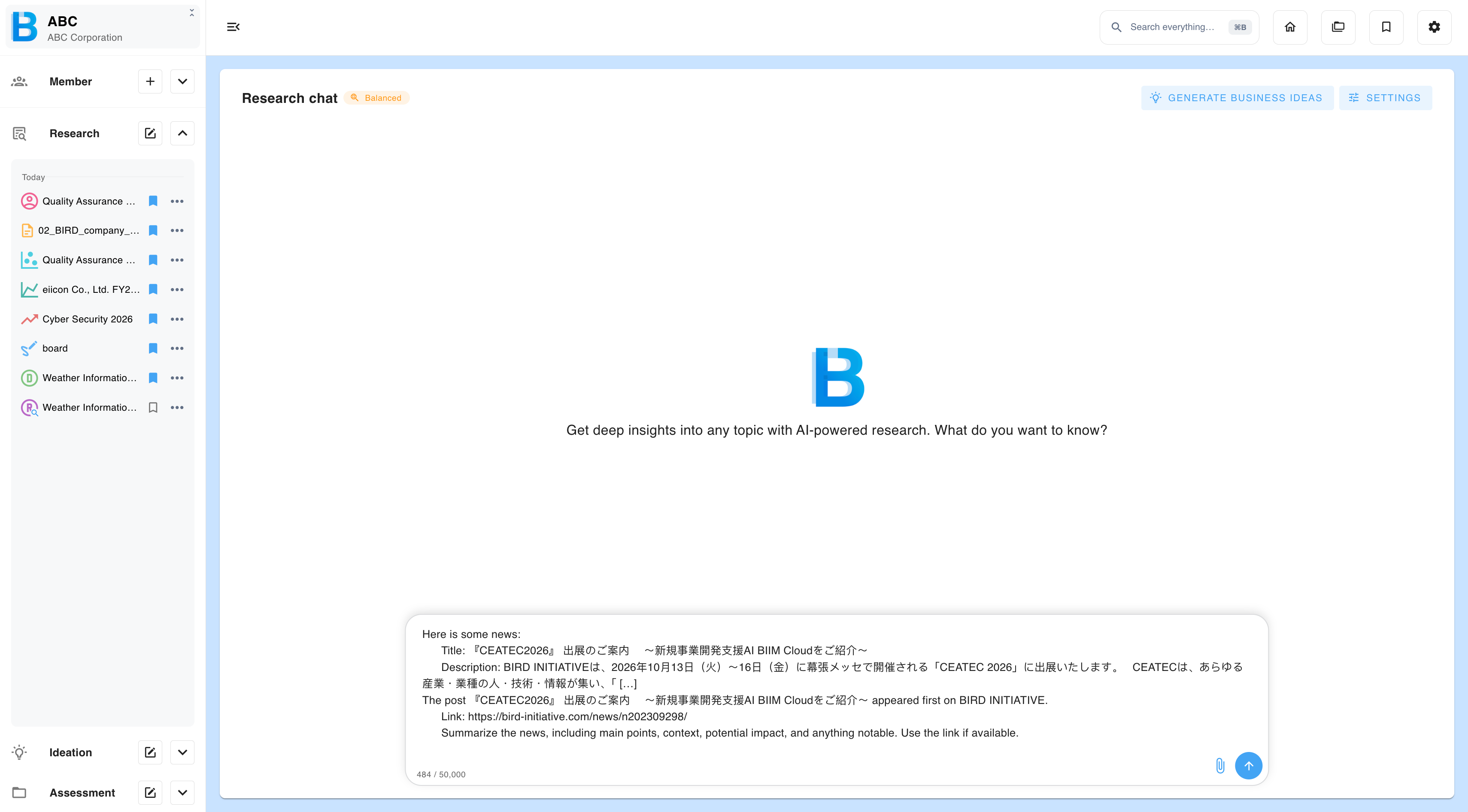 A research chat opened from an RSS article