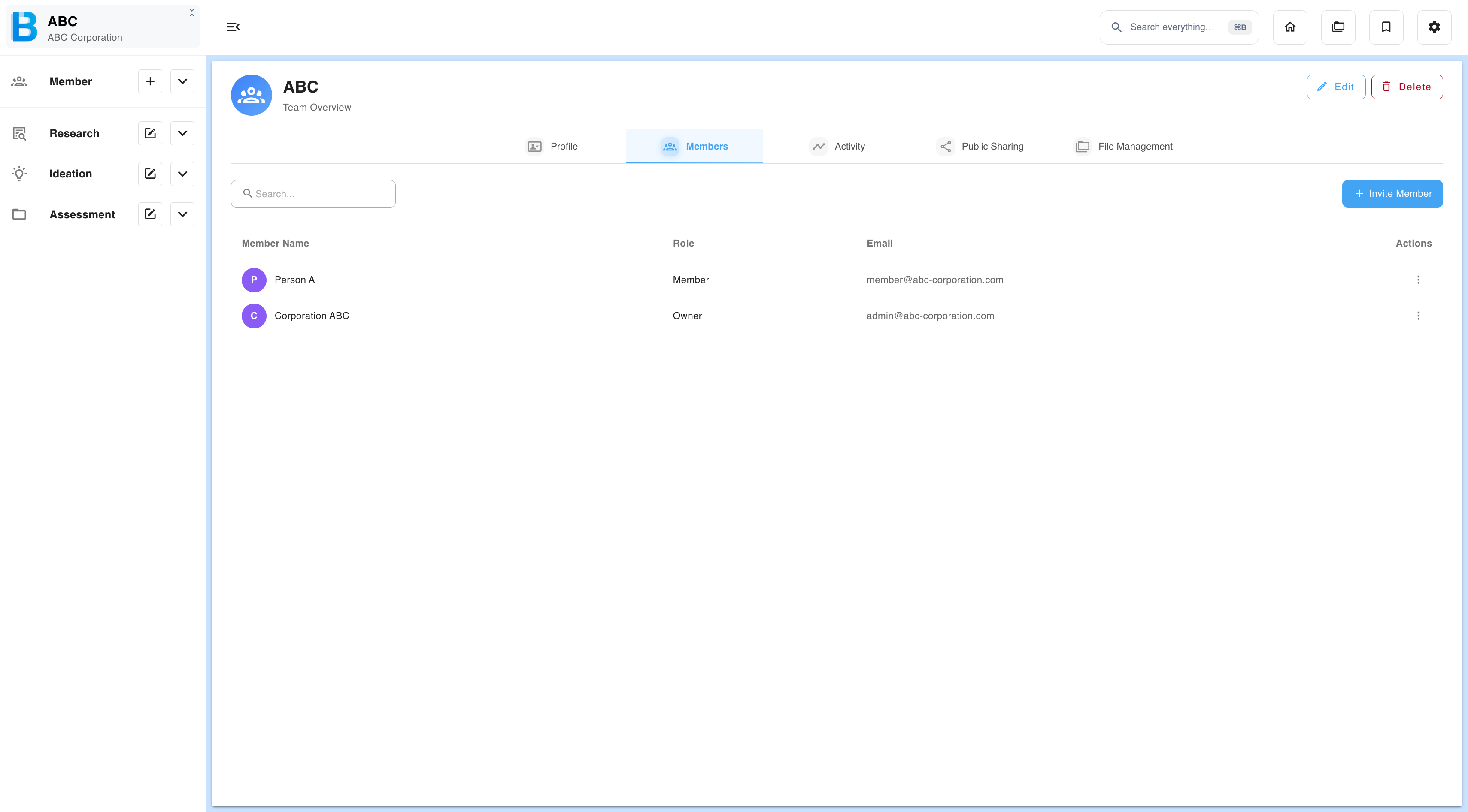 The Members tab in group administration