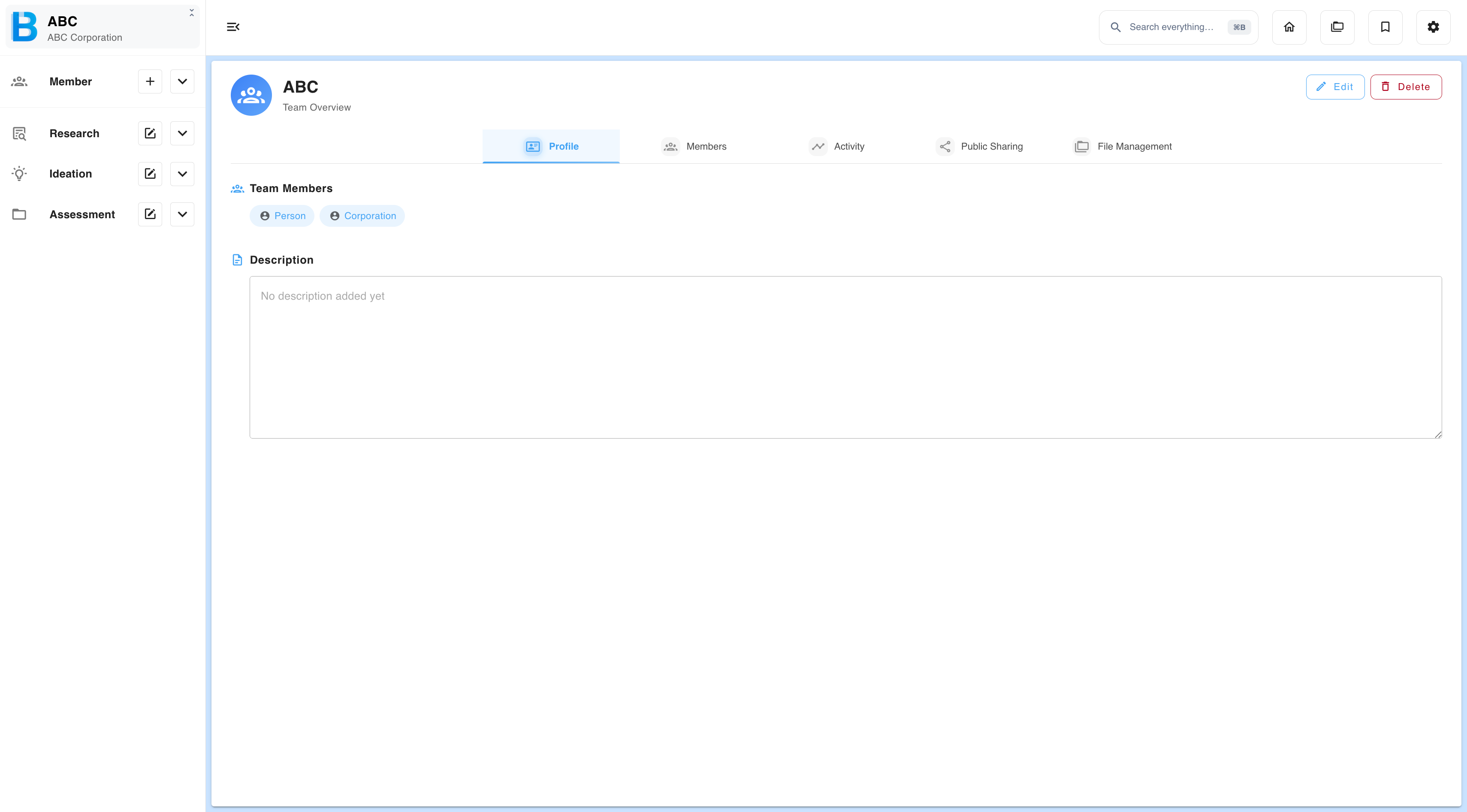 The Profile tab in group administration