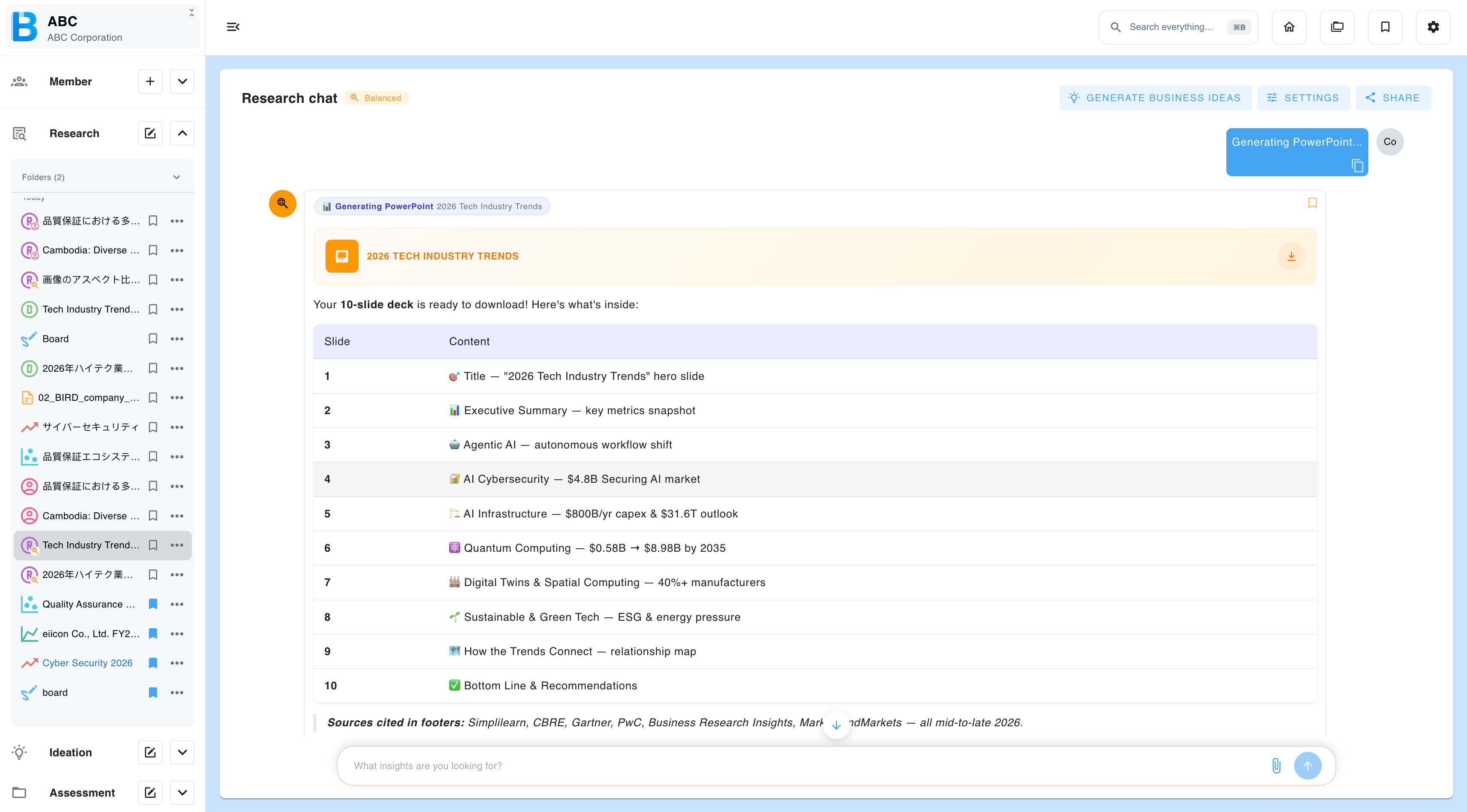 Generating a PowerPoint deck from an answer
