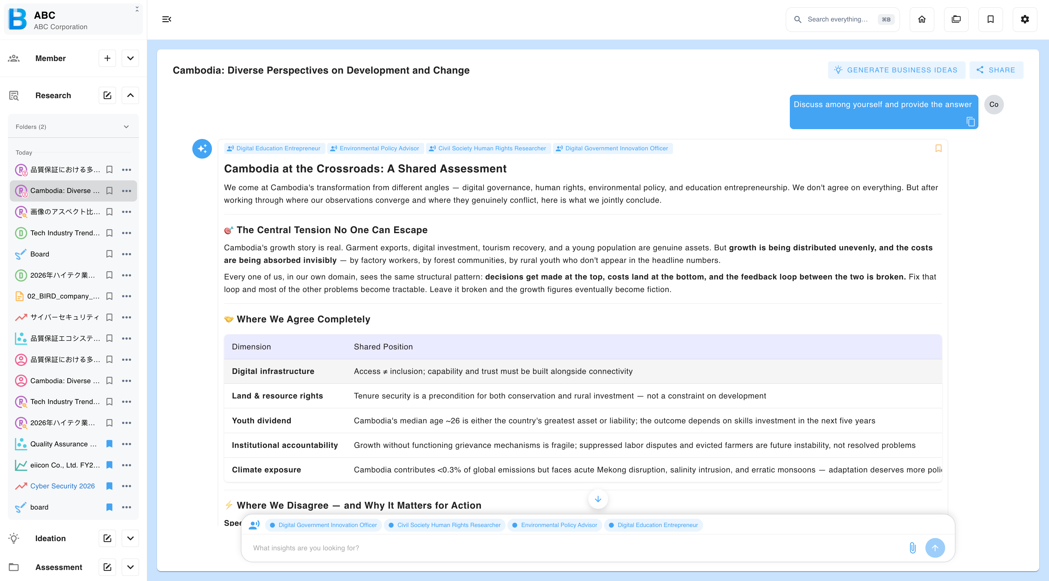 A synthesised position in a multi-persona chat