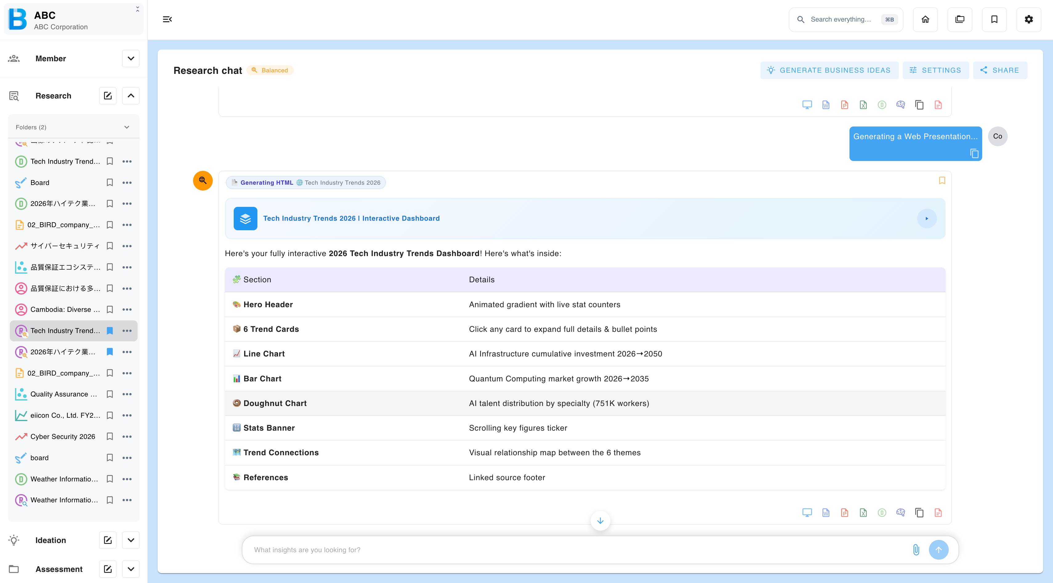 A generated web presentation in preview