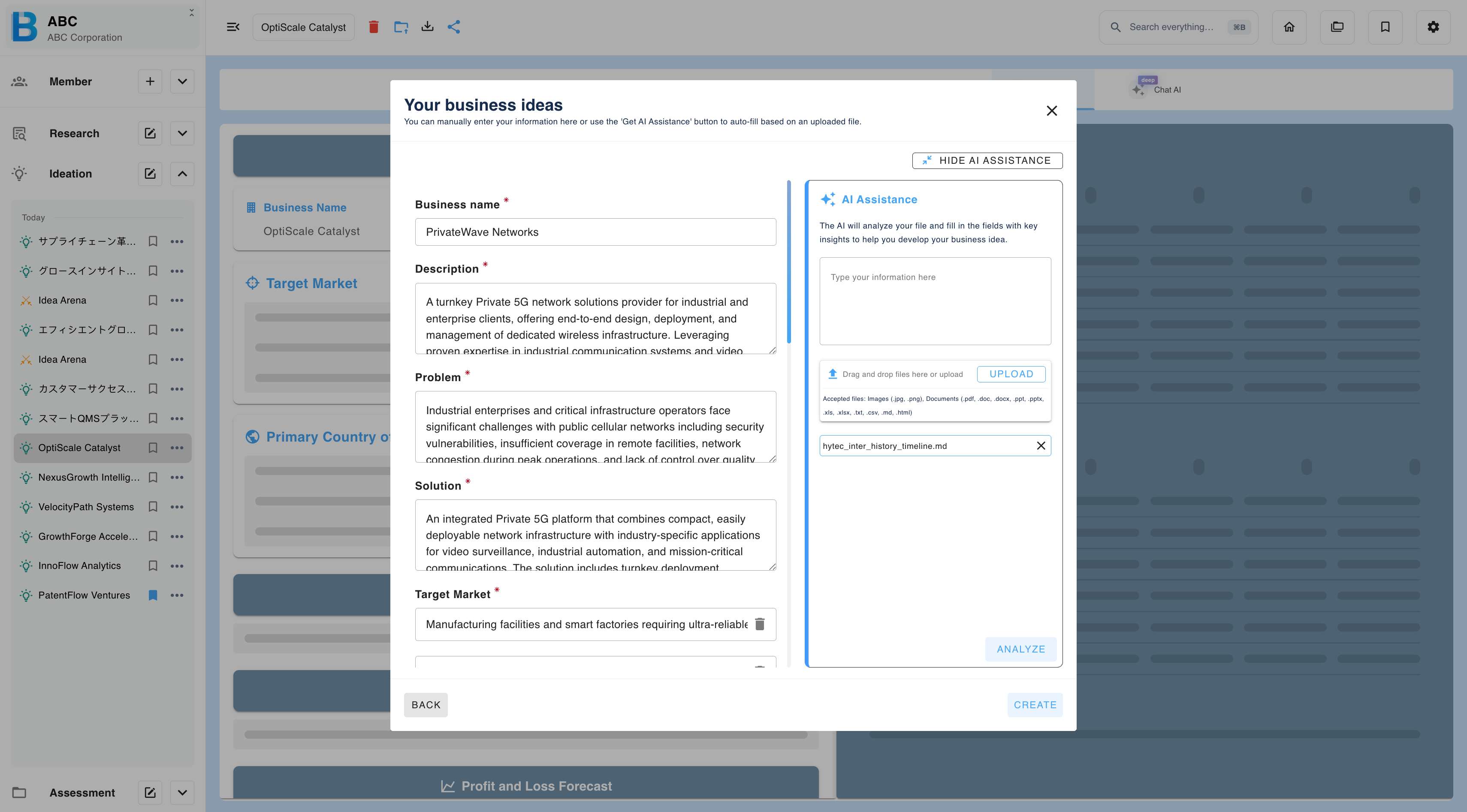 The business model builder with manual input and AI assistant