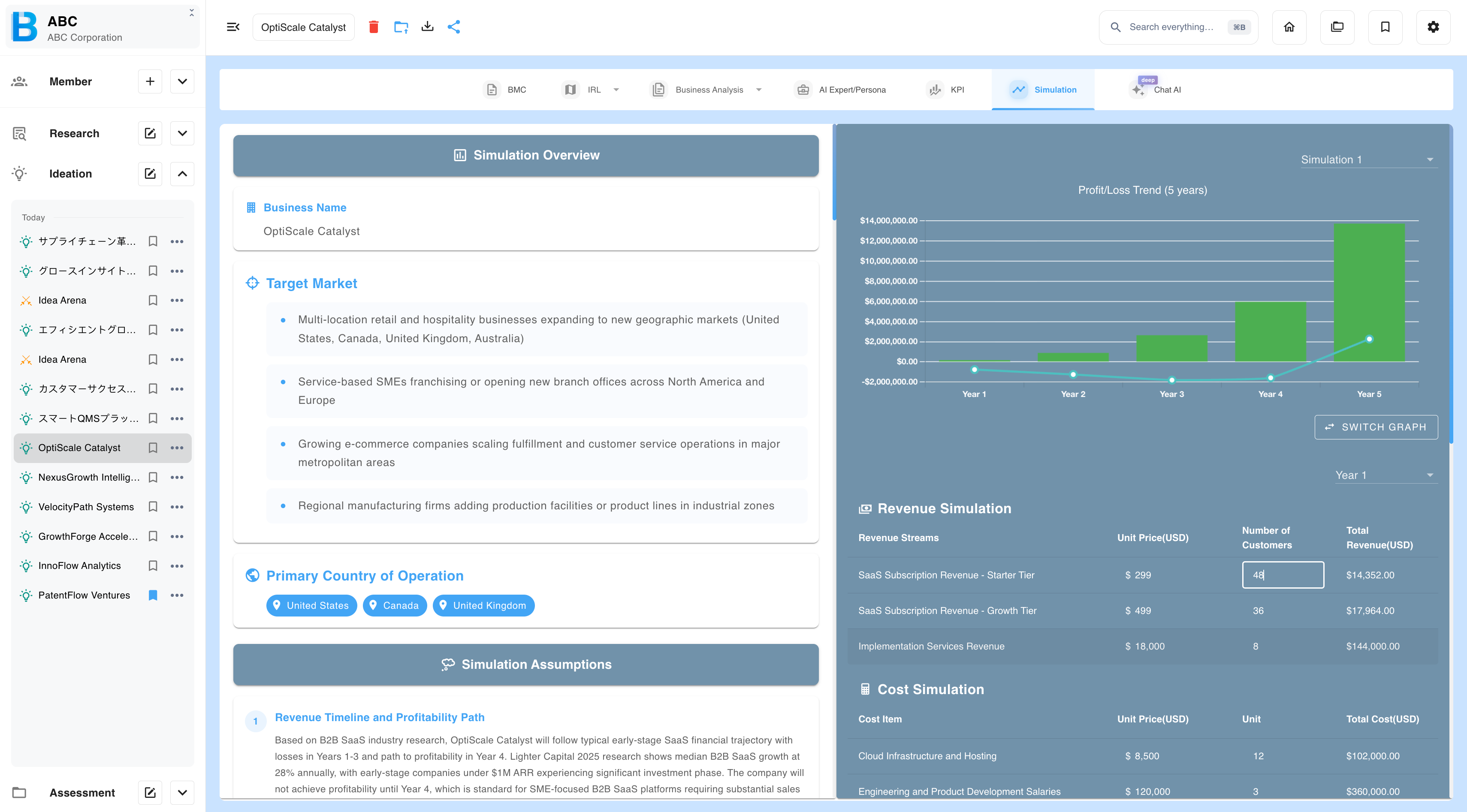 Editing unit prices and quantities directly in the simulation