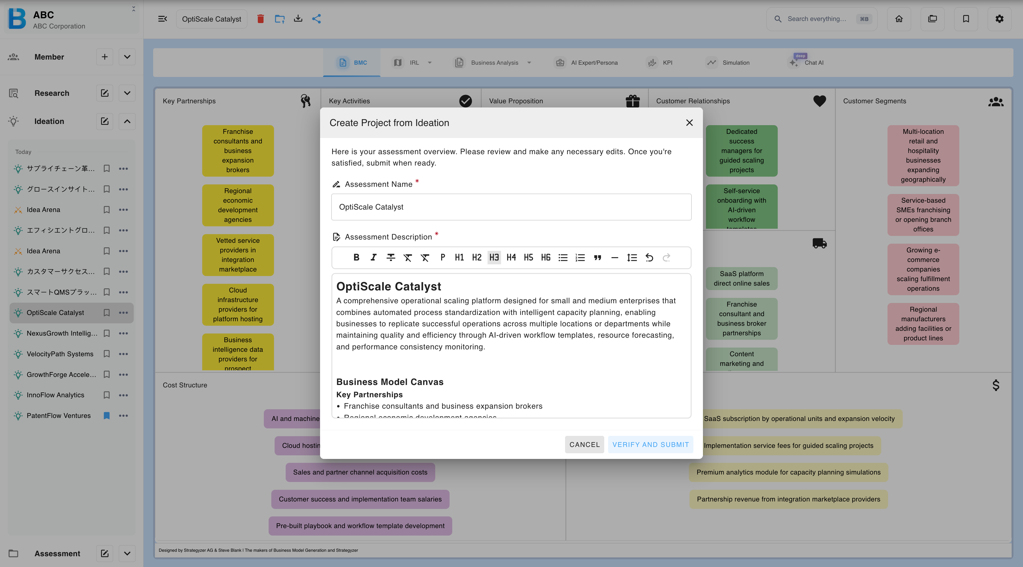Promoting an ideation to assessment with supporting files