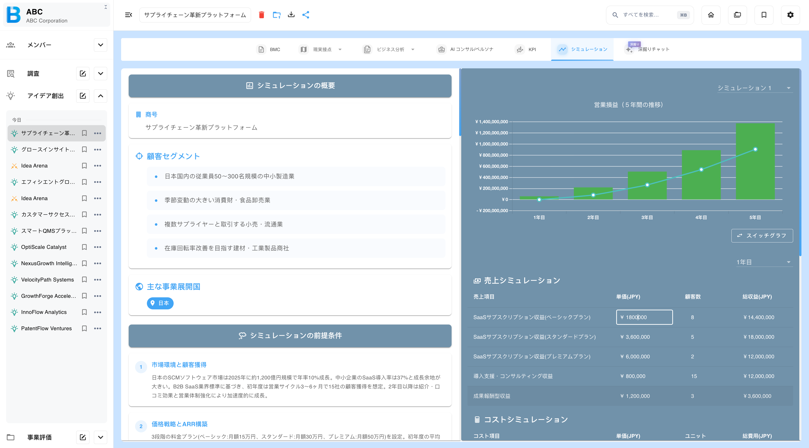 シミュレーションで単価と数量を直接編集する
