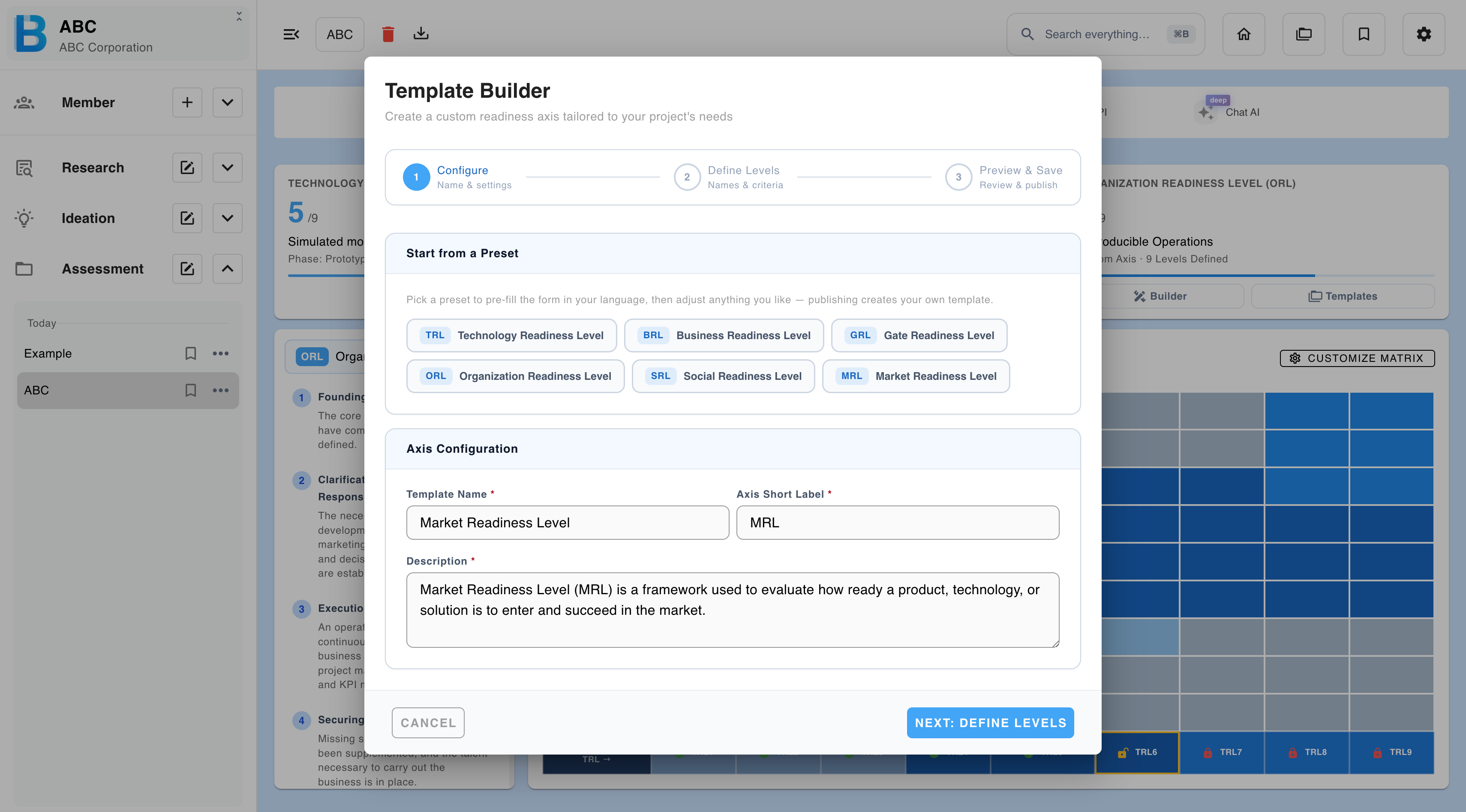 The readiness level builder